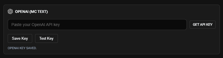 OpenAI API key field in MC Settings integrations
