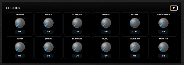 Deck effects panel with reverb, delay, echo, and other effect knobs