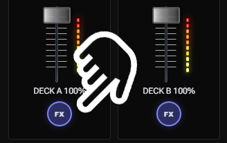 FX bypass buttons below deck volume faders