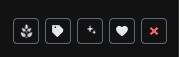 Per-track action icons for stems, genre, dedicate, favorite, and remove