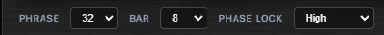 Phrase, Bar, Phase lock, and Set arc controls in the session toolbar