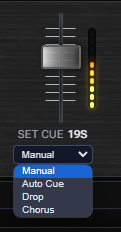 Set Cue fader with Manual, Auto Cue, Drop, and Chorus modes