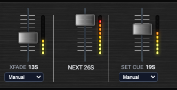 Xfade, Next, and Set Cue vertical faders beside master volume